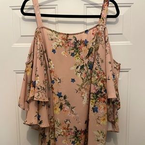 Cold shoulder floral blouse plus size